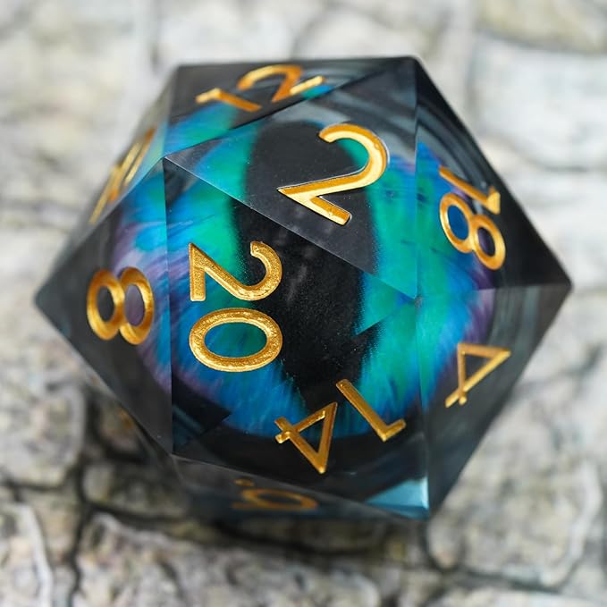 Dungeons and Dragons DND Dice D20, Moving Eyeball Liquid Core Dice Set D&D 33MM Oversized D20 Single Sharp Edge Resin dice with Gift Case, Polyhedral Dice for Role Playing Game