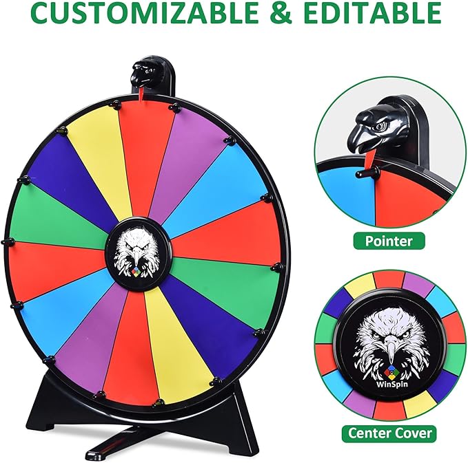 WinSpin 20" Prize Wheel 14 Slots Dry Erase Spinning Wheel Tabletop Fortune Game for Pub Party Engaging Trade Show Eagle