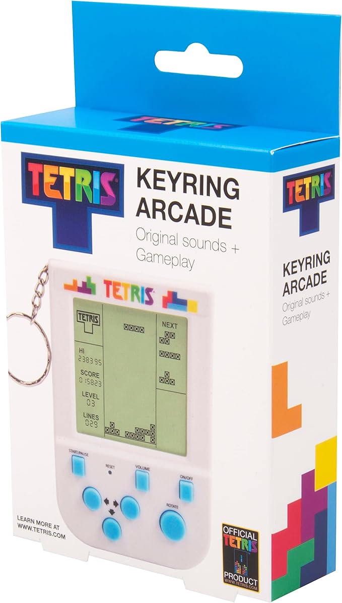 Tetris Keyring Handheld Arcade Game - Retro Mini Portable Handheld Tetris Game for Kids and Adults. Original Gameplay Including Original Tetris Sounds. Officially Licensed Tetris Game.