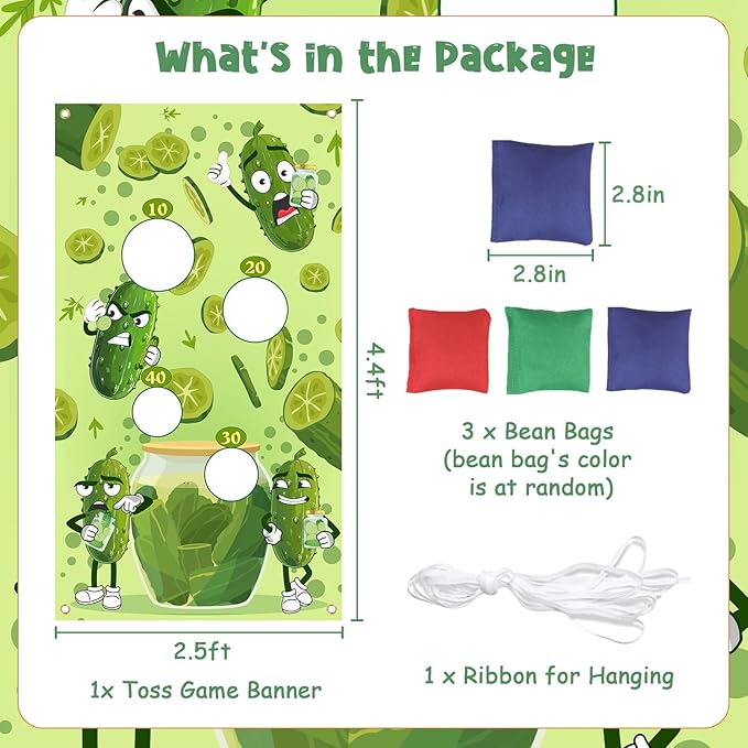 Serencatcher Pickle Toss Game Banner with 3 Bean Bags Funny Pickle Bean Bag Toss Games Backdrop for Pickle Party Games Pickle Themed Birthday Baby Shower Party Decorations Supplies