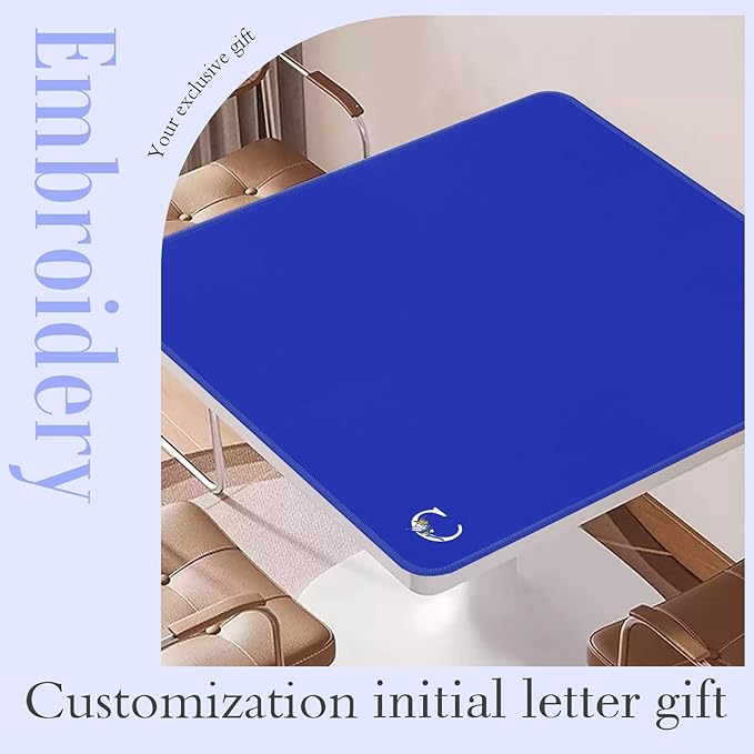 Mahjong Mat for Table | Neoprene Anti-Slip Noise Reduction | 32.4x32.4 Inch Blue | Perfect for American Mahjong, Poker, Card & Board Games | Great Gift Idea(Custom Letter C Edition)