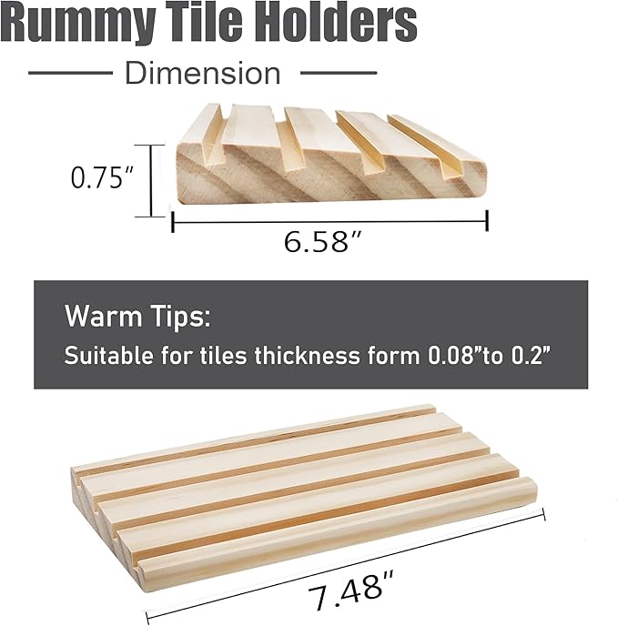 4 Wooden Rummy Replacement Racks/Trays for Rummikub Game, Rummy Cube Game Holders Only, 4 Wooden Racks for Okey Board Game