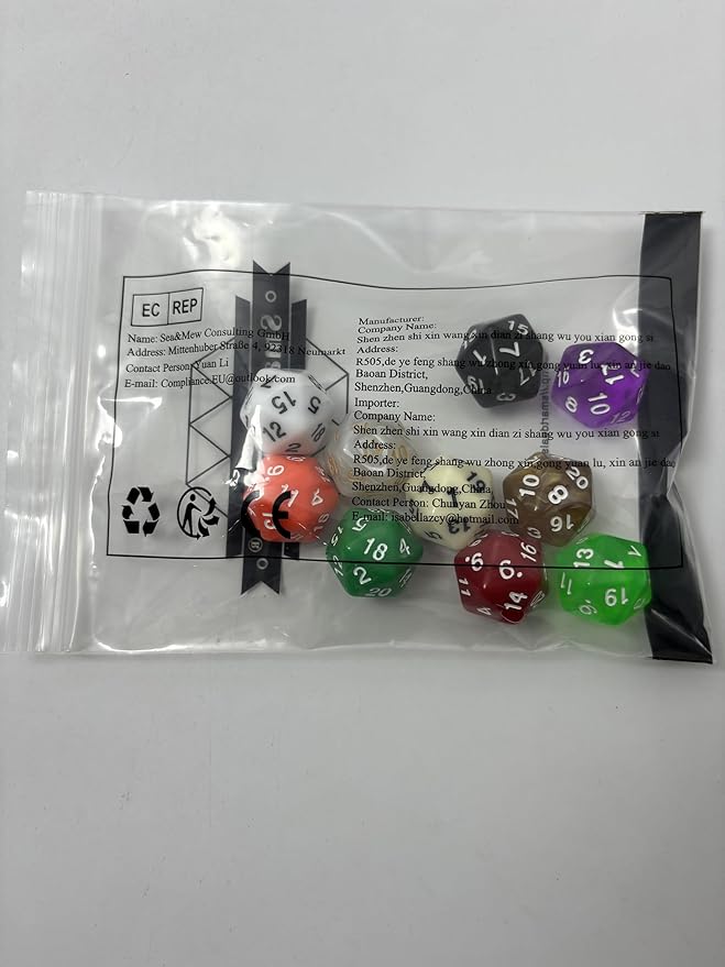 SmartDealsPro 10-Pack 20 Sided Dice D20 Polyhedral Dice for DND RPG MTG Table Game (Mix Color)