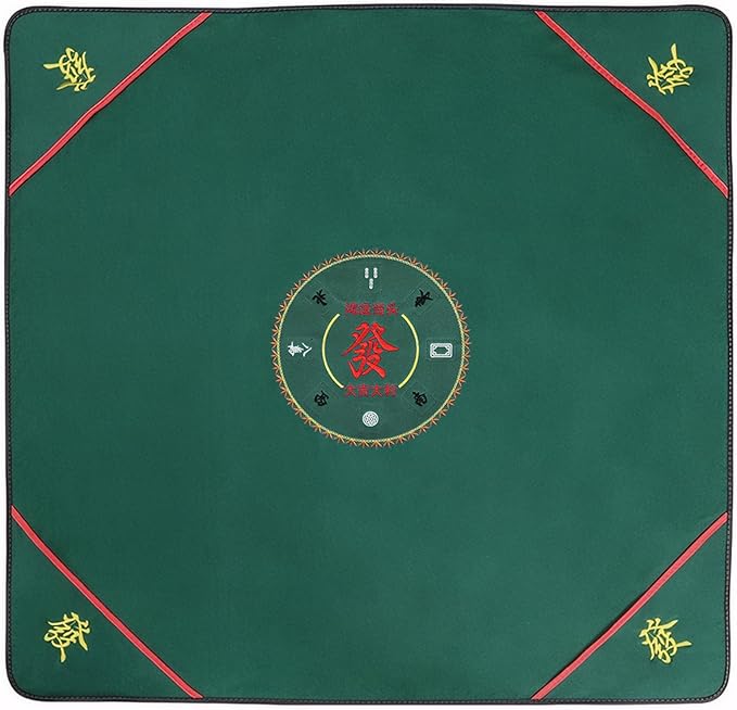 Mahjong mat,a large-sized handmade embroidered mahjong mat,suitable for poker,board games,card games,dominoes,and other games.It is a noise-reducing and anti-slip mahjong mat (43.3x43.3 inches green)