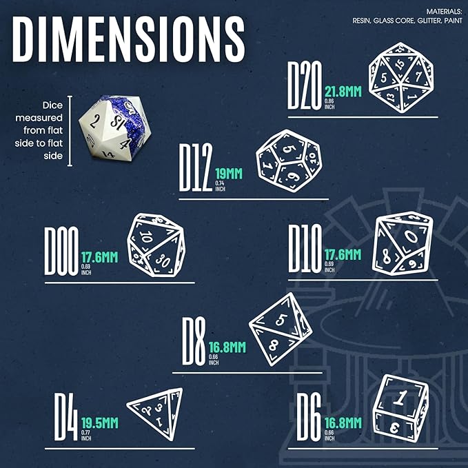 Sage's Portal Metal Riftstone DND Dice 7-PC Polyhedral Dice Set for DND TTRPG Dungeons and Dragons Pathfinder Oversized Designer Dice (Pearl Silver/Rainbow)