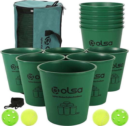 Olsa Yard Pong Outdoor Games, Giant Yard Pong Yard Games with 12 Buckets, Balls, Strength Carrying Bag for Backyard Beach Lawn Park Camping, Toss Outdoor Games for Adults and Family(Green)