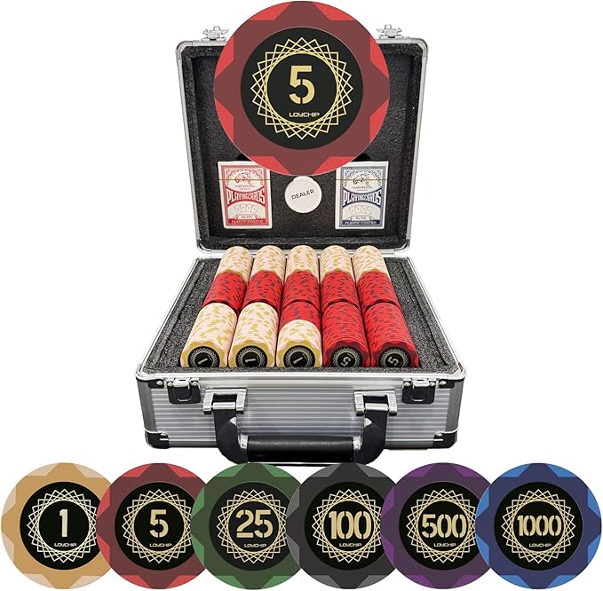 Clay Poker Set with Numbered Chips 600-pcs for Card Board Game, 14g Weight with Playing Cards for Texas Hold'em, Blackjack Gambling, Late Night Poker Games