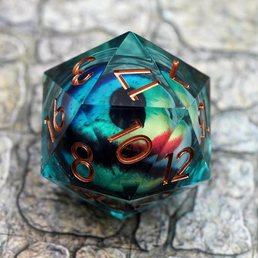 Dungeons and Dragons DND Dice D20, Moving Eyeball Liquid Core Dice Set D&D 33MM Oversized D20 Single Sharp Edge Resin dice with Gift Case, Polyhedral Dice for Role Playing Game