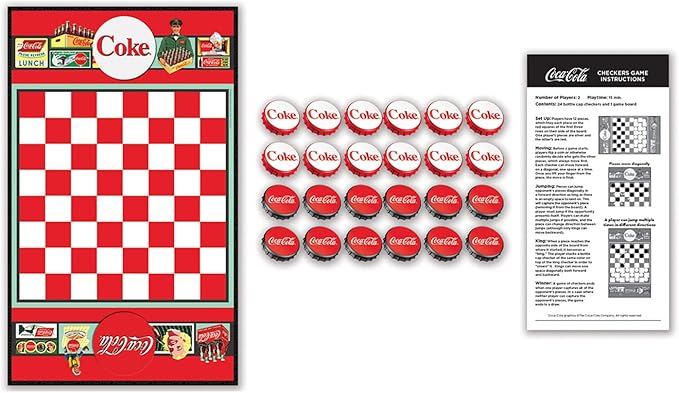 MasterPieces Family Game - Coca-Cola Checkers - Officially Licensed Board Game for Families, Green,red,silver