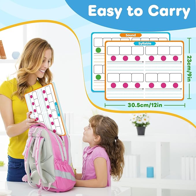 12 Packs Phonemic Awareness Dry Erase Board, Speech Therapy Material Dry Erase Phonics Games Flash Cards, Elkonin Boxes Science of Reading Spelling Manipulatives Classroom Materials Must Have