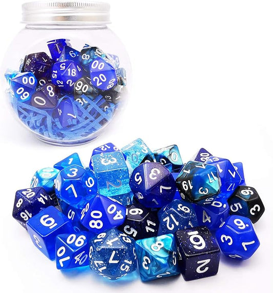 Bescon RPG Dice Set 35pcs Ocean Blue Set, DND Role Playing Game Dice 5X7pcs