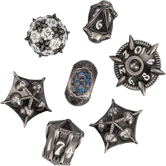 UDIXI Metal DND Dice Set, 7PCS Polyhedral D&D Dice Set Dragon for Dungeons and Dragons Role Playing Games (White Number)