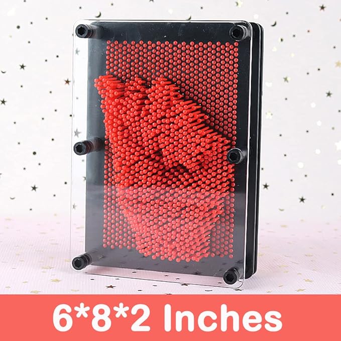 3D Pin Art Intellectual Fun Toy Red Plastic Pin Art Palm Board Push Pin Toy (Red-6 x 8 Inches)