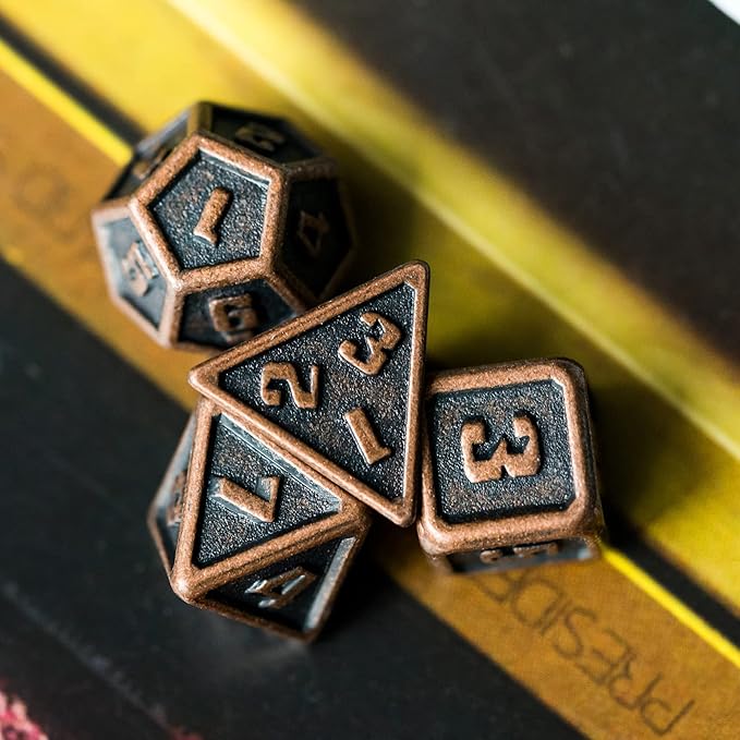 UDIXI 10mm Mini Metal DND Dice Set, 7-Die Small Metal Dice Portable Tiny Polyhedral RPG Dice for D&D Dungeons and Dragons Role Playing Games (Copper)