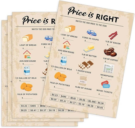 QUPT 90th Birthday Party Games, Price is Right Games, Birthday Party Supplies for Adults, Fun 1935s Party Game，Pack of 30 Cards