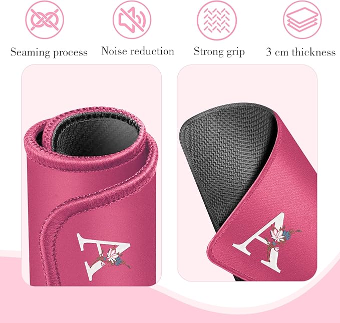 Mahjong Mat | Neoprene Anti-Slip Noise Reduction, Simple Design & Embroidery | 32.4x32.4 Inch Pink | Perfect for Mahjong, Board Games & Tile Games | Elegant Gift(Custom A Letter)