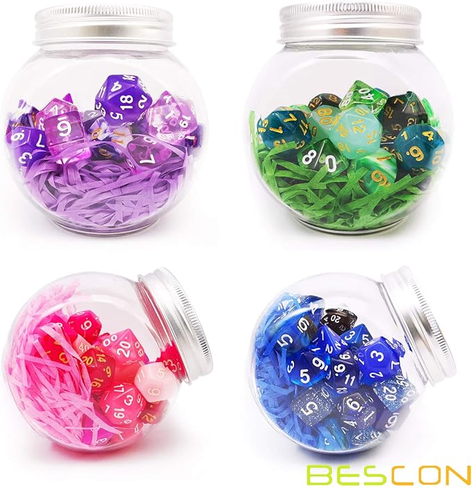 Bescon 35pcs Polyhedral RPG Dice Amethysts Set, DND Role Playing Game Dice Purple Sets 5X7pcs