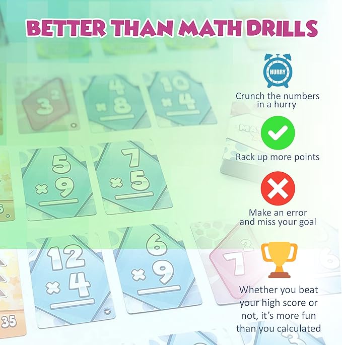 Genius Games Math Rush 2: Multiplication & Exponents - A Cooperative Time-Based Educational Math Flash Card Game for Kids, Students, and Families | STEM Game to Master Mental Math Skills