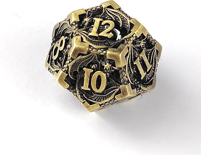 Hollow Dragon Metal Dice,Unique Dungeons and Dragons Polyhedral Dice Set for D&D TRPG,MTG,Pathfinder,Table Board Roll Playing Games D4 D6 D8 D10 D% D12 D20 (Brass)