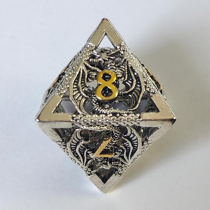 Hollow Dragon Metal Dice,Unique Dungeons and Dragons Polyhedral Dice Set for D&D TRPG,MTG,Pathfinder,Table Board Roll Playing Games D4 D6 D8 D10 D% D12 D20 (Silver)