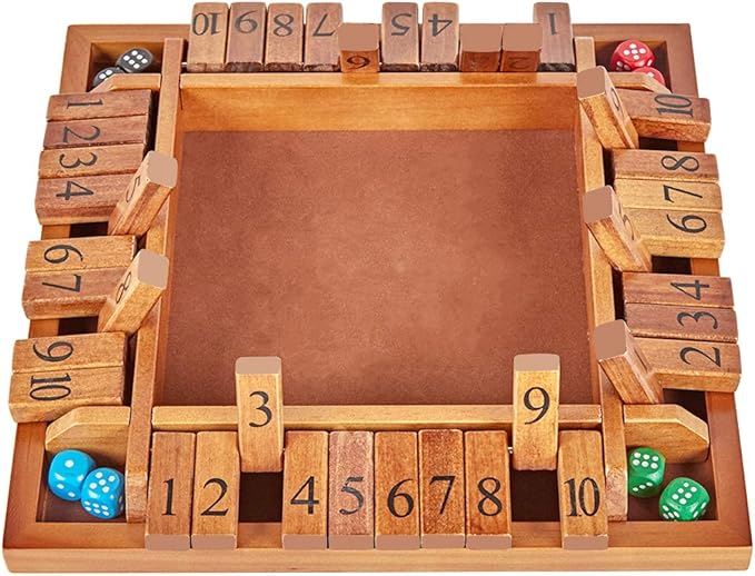 ApudArmis 4-Way Shut The Box, Large Wooden Board Game Set with Dice, 4 Ways Play Shut-The-Box for Kids Learning Addtion Adults Classroom Home Party Pub (14 in,Vintage)