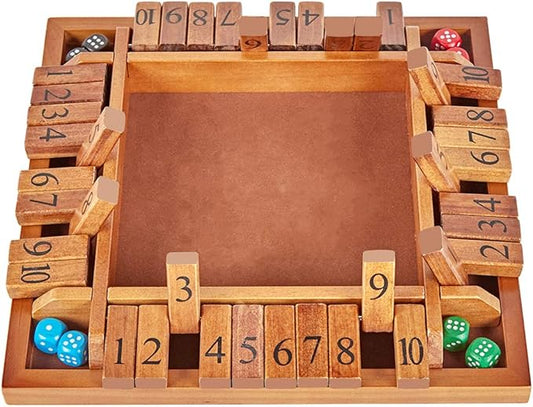 ApudArmis 4-Way Shut The Box, Large Wooden Board Game Set with Dice, 4 Ways Play Shut-The-Box for Kids Learning Addtion Adults Classroom Home Party Pub (14 in,Vintage)