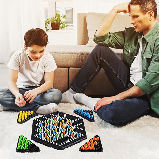 TOYANDONA Chain Triangle Chess Game, Triangle Rubber Band Game Chain Geometric Chess Game Strategy Board Games for Family Kids Adults, 2 to 4 Players