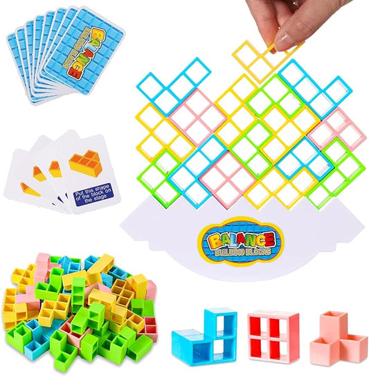 LUTER 48pcs Tower Balance Stacking Blocks Game, Balance Blocks Stacking Game Set Board Games for Kids and Adults Board Games for 2 Players Home Games Parties Travel (Macaron Color)