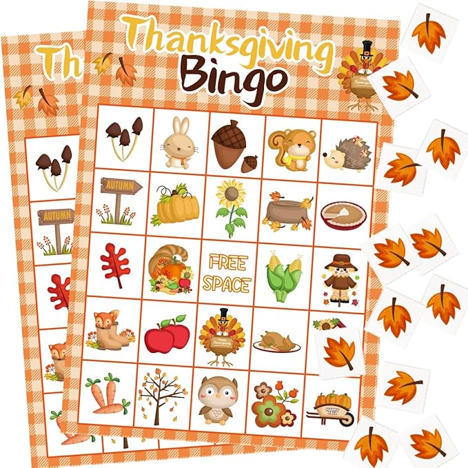 Thanksgiving Bingo Game for Kids 24 Players 8 Designs Multi Color Holiday School Activity Party Game Supplies