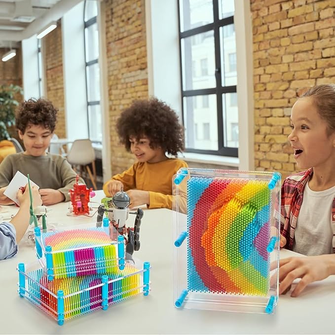 Hacaroa 3 Pack 3D Pin Art Toy, Rainbow Plastic Pin Art Board Sensory Toys, Pin Impression Sculpture Needle Toy for Autistic Children, Kids, Adults, 3 Sizes