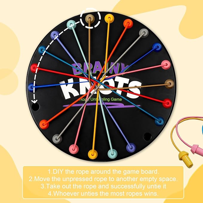 Brainy Knots Rope Untangling Game, Twisted Rope Puzzle Game, Strategy Board Family Game for Kids & Adults, Portable for Parties & Travel for Parent-Child Interaction, Gifts for All Ages