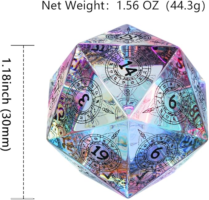 UDIXI 30mm Prism Glass D20 Dice Large Polyhedral Dice RPG 20 Sized DND Dice for Dungeons and Dragons Role Playing Games Tabletop Games,D&D