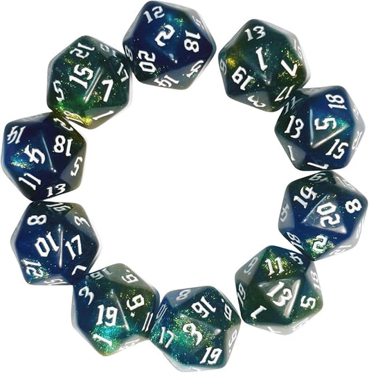10PCs D20 Polyhedral Dice Set 22mm for DND RPG MTG Dungeons and Dragons Dice (Blue + Curry)