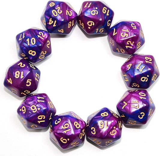 SmartDealsPro 10-Pack 20 Sided Dice D20 Polyhedral Dice for DND RPG MTG Table Game (Blue-Purple)