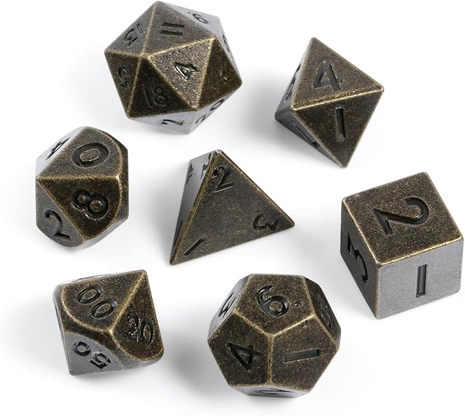Mini D&D Dice Metal,DNDND 10mm Metallic D&D Dice Set with Gorgeous Gift Dice Box for Dungeons and Dragon DND Game (Brass)