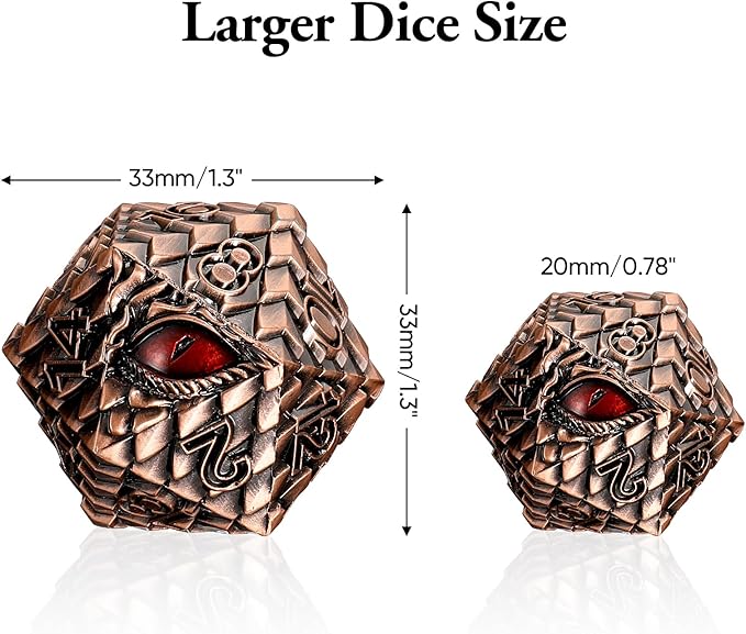 Dragon Eye Scale DND Metal Dice,33mm 20 Sided Giant D20, Large Polyhedral Dice, D&D Metal Dice Set for Dungeons and Dragons, RPG, MTG & Tabletop Games(Golden with Red Eye)