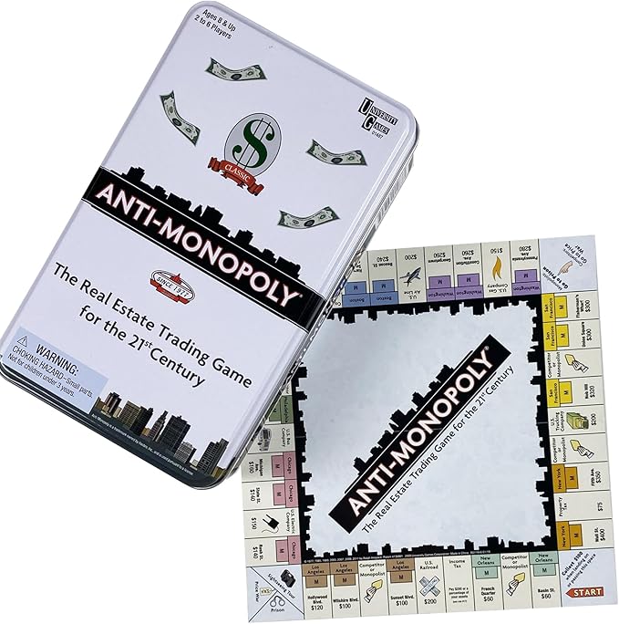 Anti-Monopoly Game Tin Travel by University Games |The Real Estate Trading Game for the 21st Century | Fun, Challenging Game in Travel Tin | For Ages 8 Years and Up