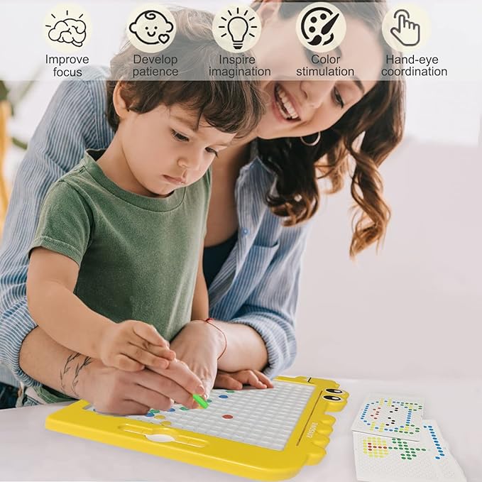 Magnetic Dots Board for Kids Toddlers, Magnetic Drawing Board with Magnetic Pen, Magnetic Dot Art, Montessori Educational Traveling Toy for 2 3 4 5 6 Years Old, 13.4” (Yellow)