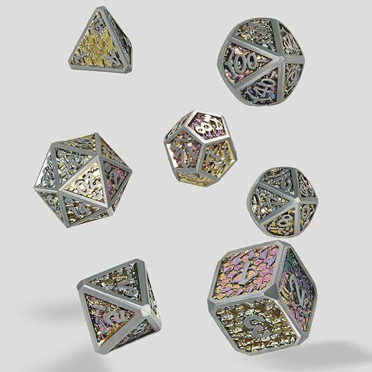Metal DND Dice Set,Colorful Dragon Scales DND Dice 7-pcs Metal Polyhedral Dice Set for Dungeons and Dragons RPG MTG Table Games(Dazzling Color)