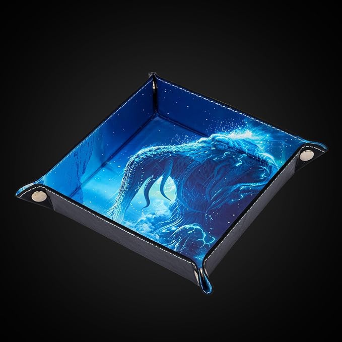Dice Rolling Tray D&D Folding Square DND Dice Trays PU Leather Desk Organizer Accessory Case for Desktop Storage and RPG Board Games, Jewelry Valet Tray for Women and Men