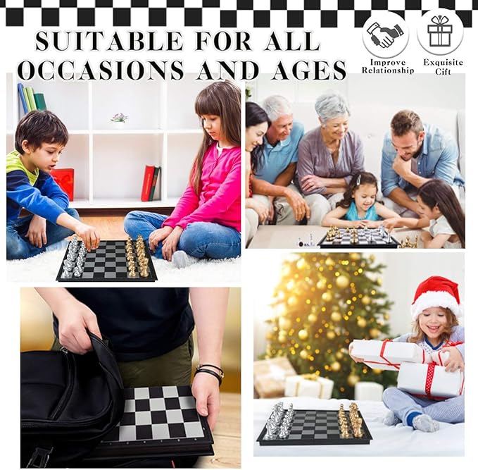 Travel Chess Set 9.8'' -Silver and Golden Chess Set- Educational Games for Kids and Adults with Game Board (9.8''_Silver and Golden)