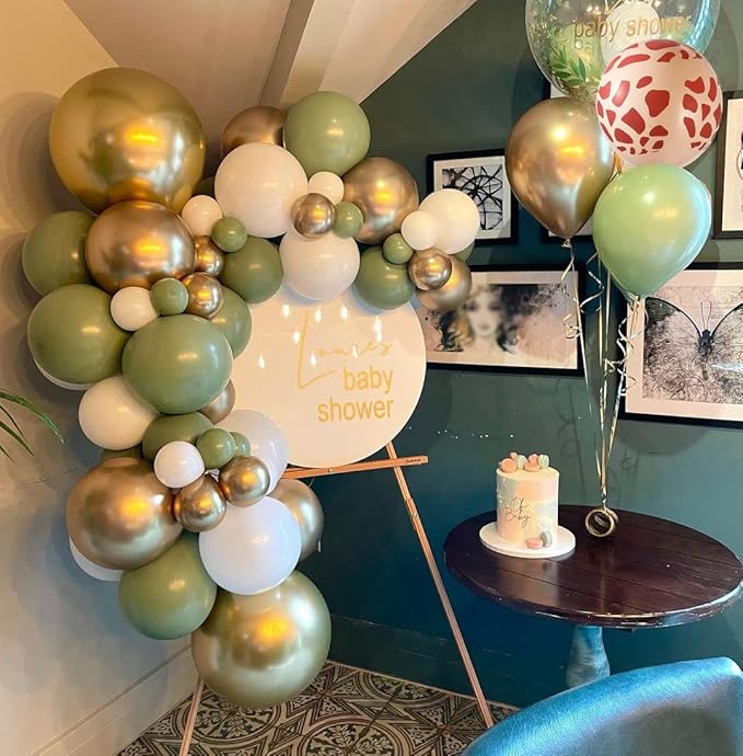 Safari Jungle Balloons Kit, 50pcs Sage Green White Sand Gold Balloons with Animal Print Balloons for Wild One Tropical Party Supplies Olive for Boy First Bithday Baby Shower Jungle Theme Party