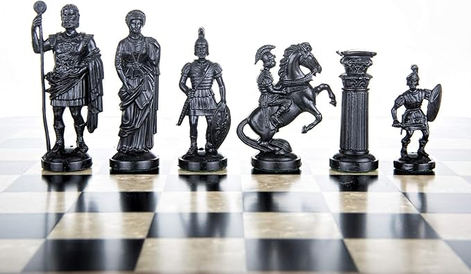 Roman Chess Set - Vinyl Chess Board Black / White- Size 17,3" + Roman Chess Pieces 3,75" Black / White