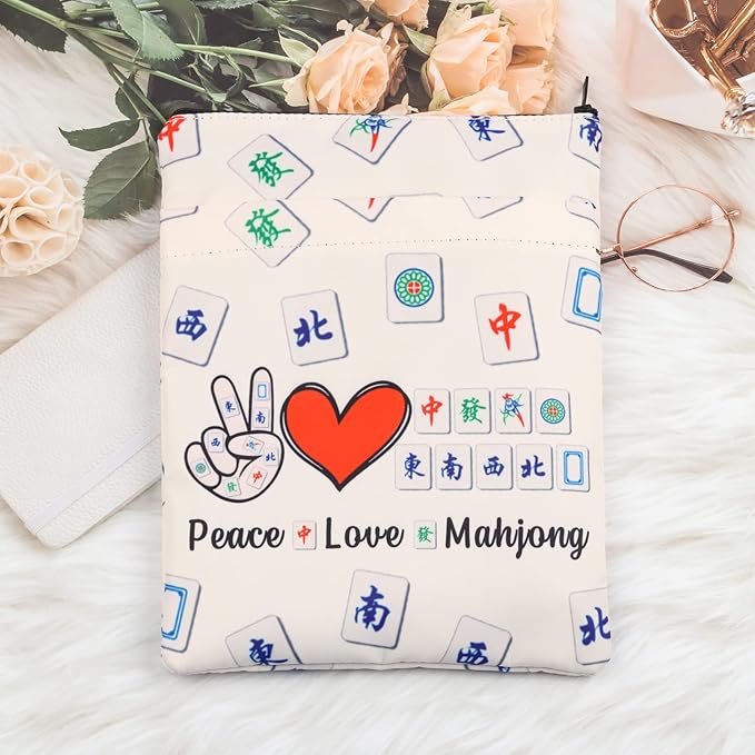 MNIGIU Funny Mahjong Gift Mahjong Lover Gift Peace Love Mahjong Book Sleeve Board Game Lover Gift Lucky Mahjong Book Protector Cover (Peace Love Mahjong)