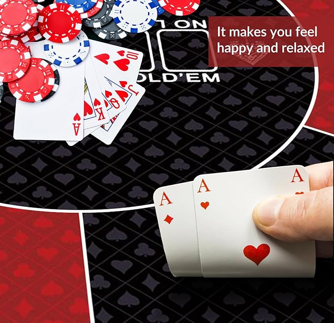 nuveti 24/31/47/55/63inch Round Poker Mat for Texas Holdem | Portable Poker Table Top with Art Deco Layout Print 6-8 Player Game Layout Mat to Play Cards, Poker Games, Blackjack, Casino