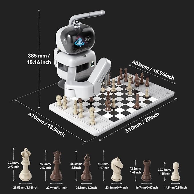 AI Chess Robot with Robotic Arm Electronic Computer Chess Board– 25 AI Levels, 1200+ Exercises, Endgame Trainer, Classic Game Replay