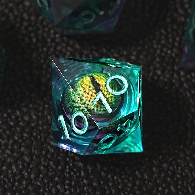 Beholder's Dragon Eye DND Dice Set, Resin Float Liquid Core Sharp Edge D&D Dice, 7pcs Polyhedral D% D20 D12 D10 D8 D6 D4 Dice Set Gifts for Dungeons and Dragons RPG COC MTG Board Games