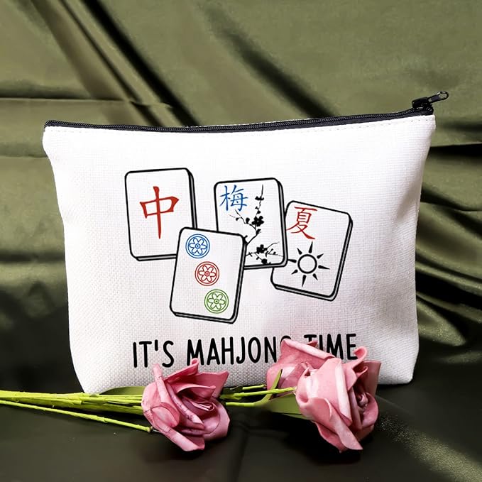 BDPWSS Mahjong Makeup Bag Mahjong Lover Gift Mahjong Board Game Storage Bag It's Mahjong Time Mahjong Gifts For Women Mahjong Player Gifts (mahjong time)