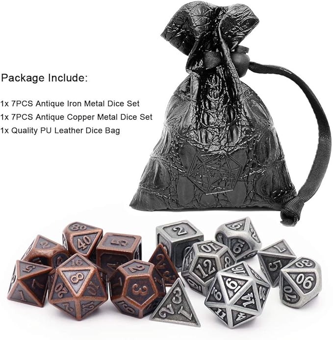 Haxtec Viking Metal DND Dice Set D&D 7PCS of D20 D12 D10 D8 D6 D4 for Dungeons and Dragons TTRPG Games (2 Pack)