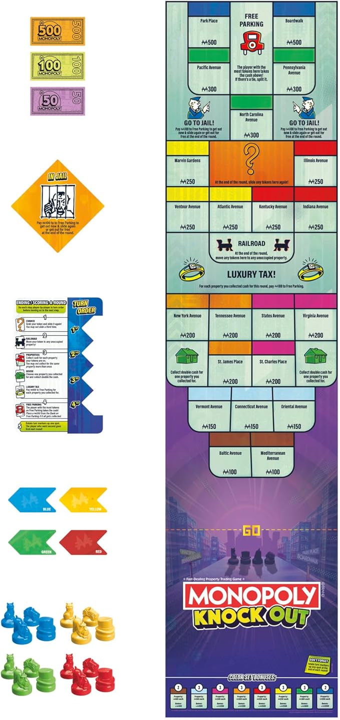 Monopoly Knockout Board Game | 2-8 Players | 20 Mins. Average | Quick-Playing Family Games for Kids, Teens, and Adults | Ages 8+
